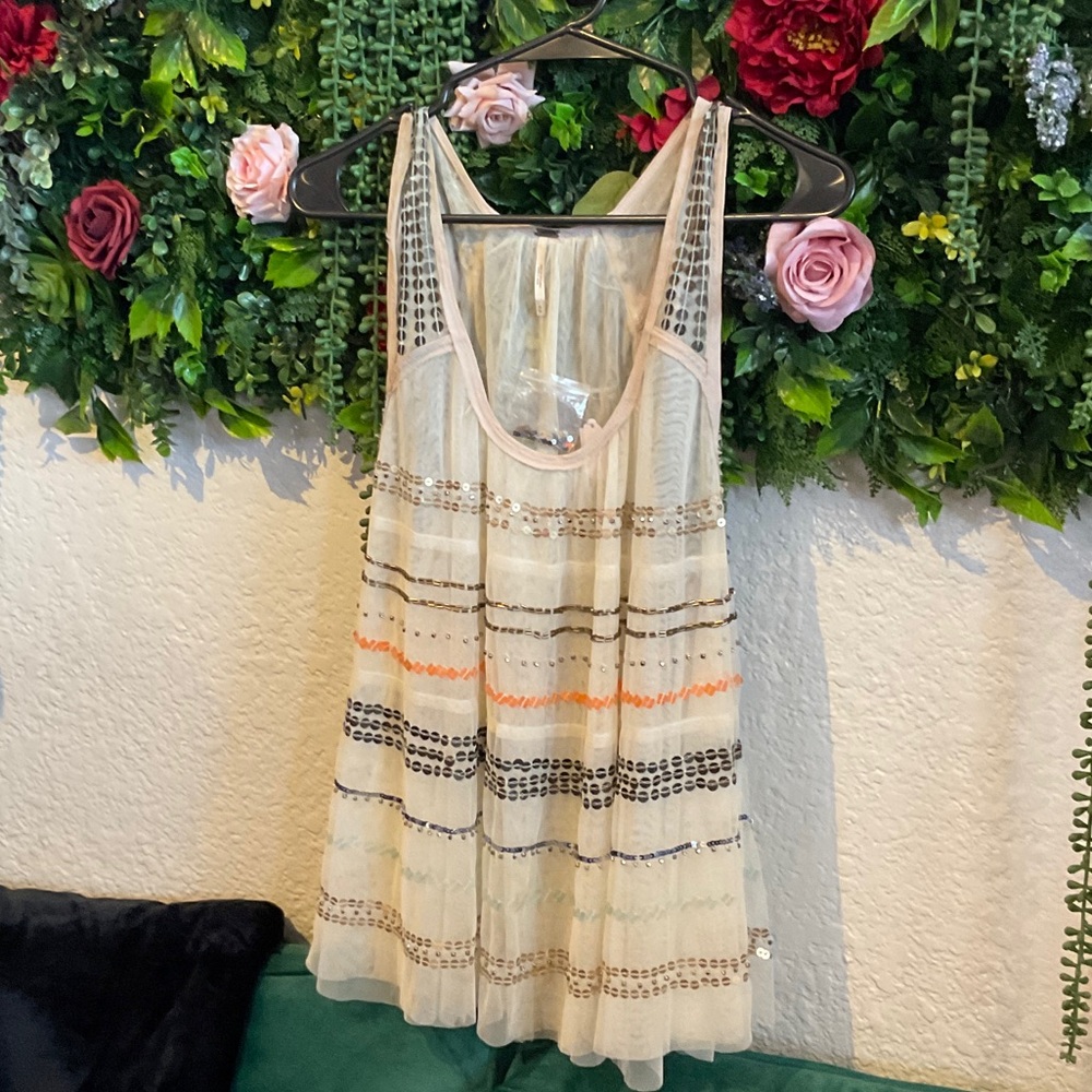 Free People Cream Layered Mesh Top
